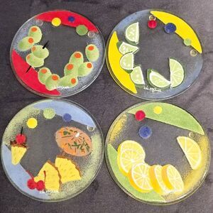 Fused art glass cocktails coasters set of 4 Colorful Fruits by William McGrath